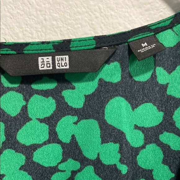 Uniqlo Green Abstract Dot Puff Sleeve Mini Dress | Size M - Picture 2 of 12